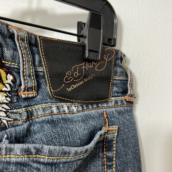 ED HARDY Medium WASH EMBEZZLED 5 POCKET SKINNY DENIM JEANS WOMEN'S SZ 28 - Picture 3 of 6
